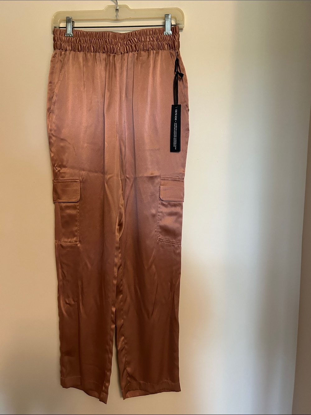 Nicole Miller 100% silk cargo style pants shiny copper color new w/tags size A